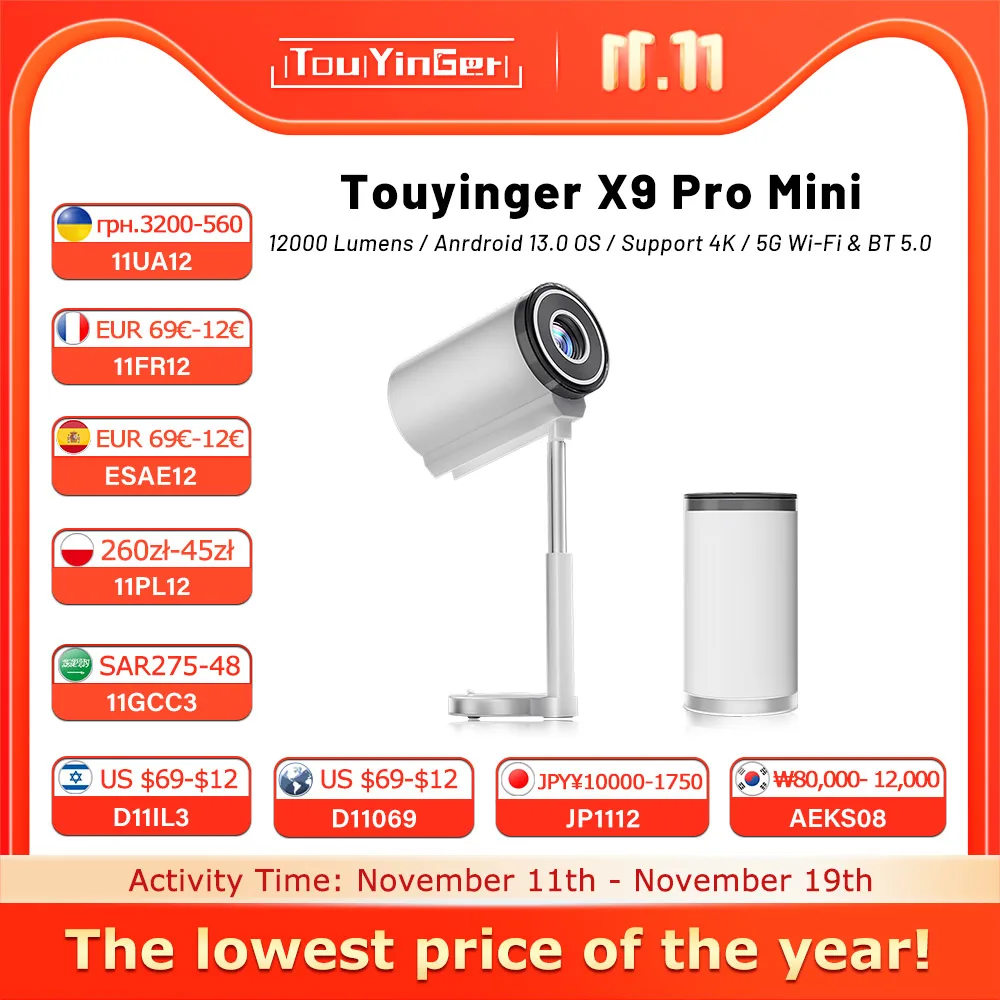 

Touyinger X9 pro Mini Native 1080P Smart Projector 4K Android 13 Video WiFi Bluetooth Home Theater Projector