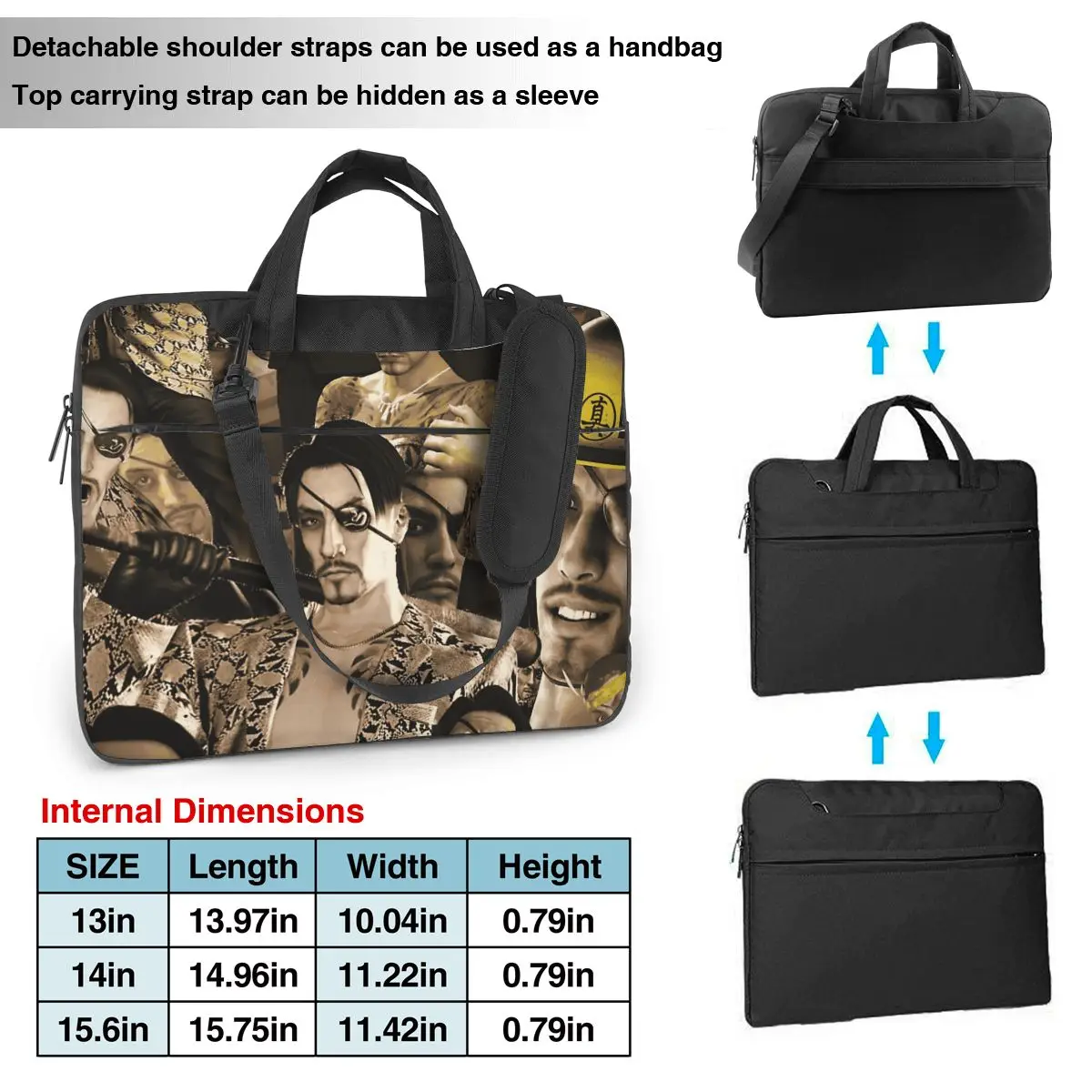 Imagem -02 - Yakuza Kiwami Laptop Bolsa Case Protetora Vintage Computer Bolsa Bicicleta Crossbody Laptop Pouch