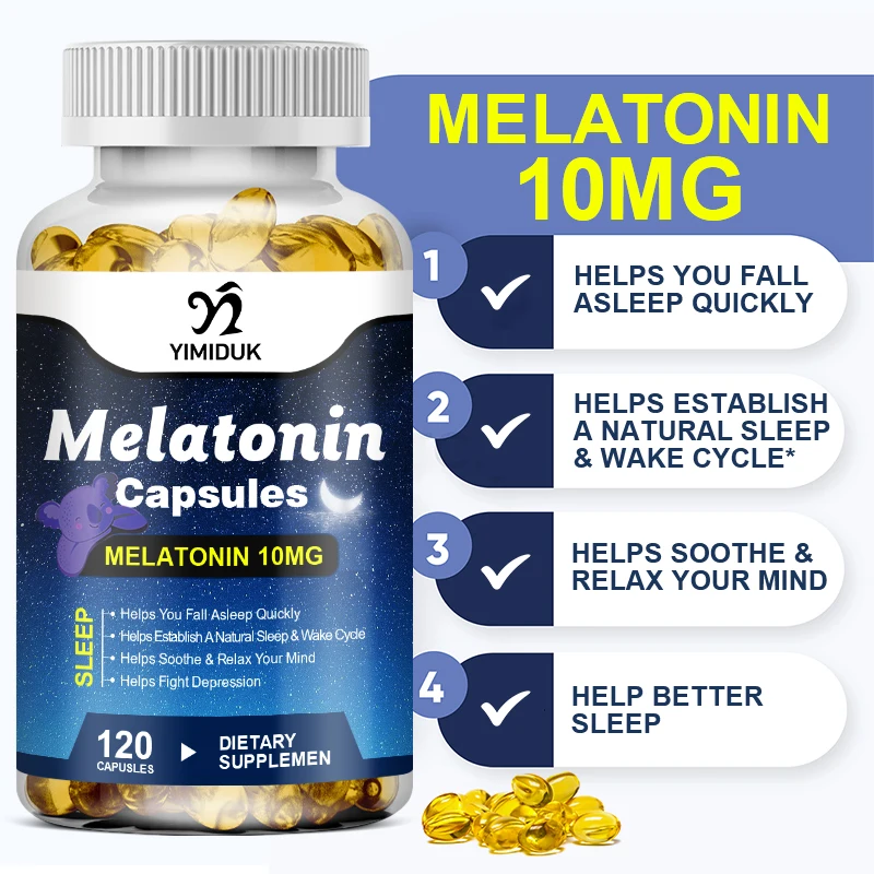 10Mg Melatonin Capsules Improves Insomnia Aiding Fall Asleep Fast 60/120 Tablets