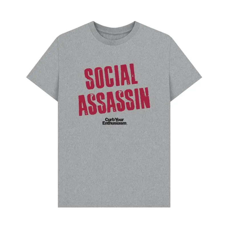 T-shirt officiel PREMIUM Curb Your Enthusiasm Social Assassin gris chiné