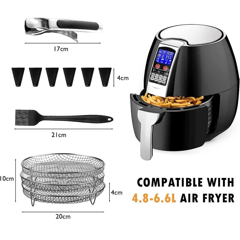 Air Fryer Rack Stainless Stackable Grid Grilling Rack Fit For Ninja Air Fryer Basket+Heightening Feet Dish Clamp Oil Brush