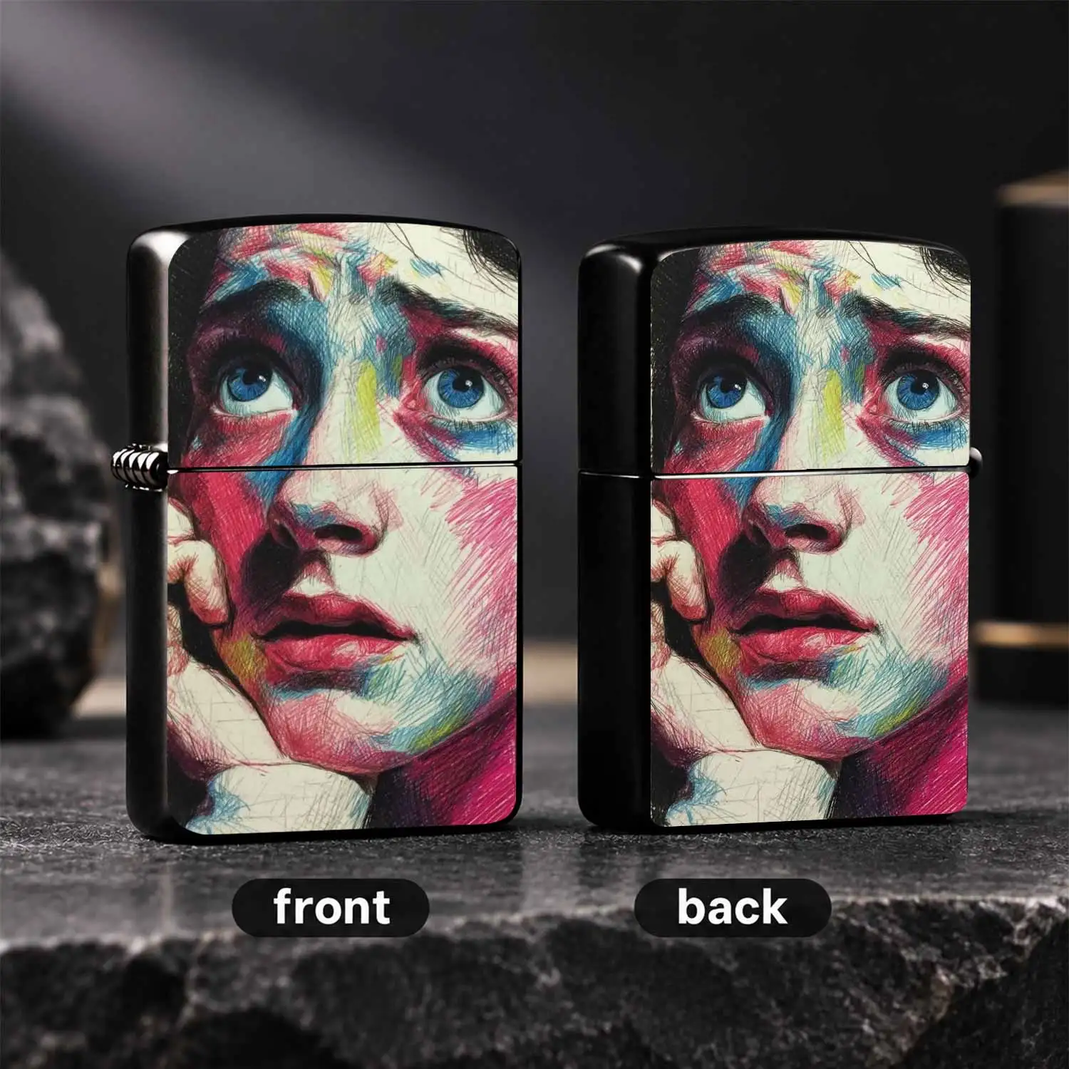 Retro Color Pencil Portrait Art Portable Lighter Creative Hand Drawn Style Color Contrast Figure Illustration Decor Daily Carry On Starter Suitable For All Scenes Exquisite Trendy Unique Practical Portable Item Ideal For Daily Use And Gifti