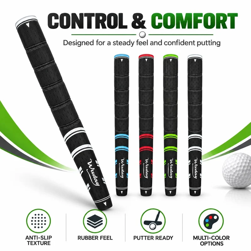 Rubber Golf Putter Grip, Anti-Slip Replacement Handle with Comfortable Feel, Multiple Colors Available