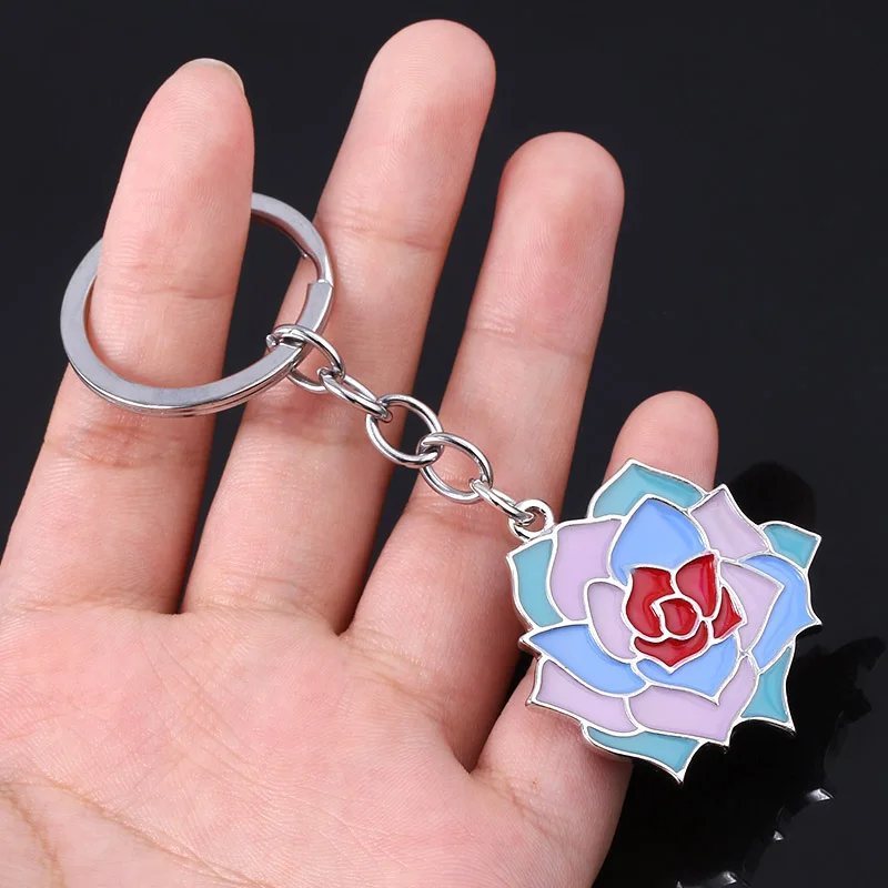 سلسلة مفاتيح ليلية للرجال والنساء ، قلادة زهرة الورد الأزرق ، حلقة مفاتيح تأثيري ، مجوهرات ، ملطخة بالدماء