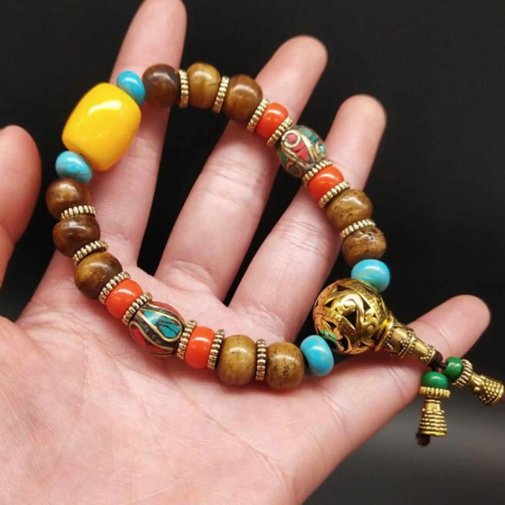 Fashion brown tibet yak bone Beeswax dzi Buddha beads bracelet Women National Style Christmas Taseel Pray Restore Bless Mala