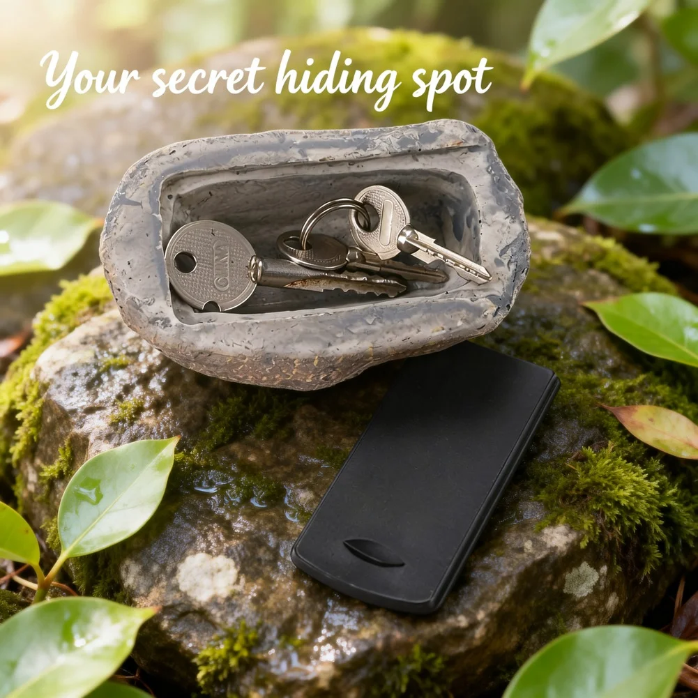 Waterproof Resin Key Box Designed Like Natural Stone for Discreet Outdoor Key Storage 10 cm x 6 cm x 4 cm Brown