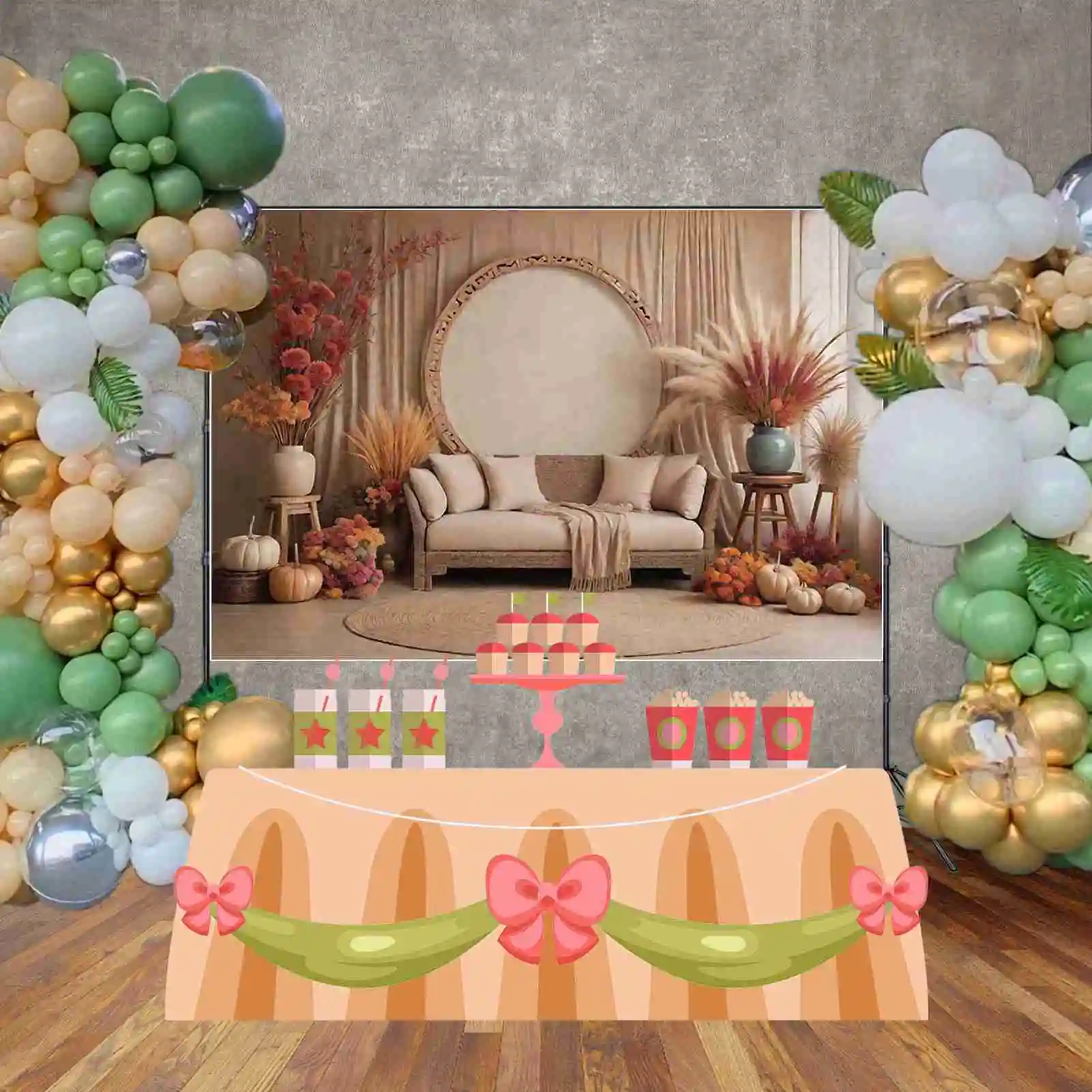 ดวงจันทร์. QG Boho ฟาร์มคาวบอยการถ่ายภาพฉากหลัง Thatch วันขอบคุณพระเจ้าฤดูใบไม้ร่วง Photocall พื้นหลังเด็กสตูดิโอ Photocall อุปกรณ์