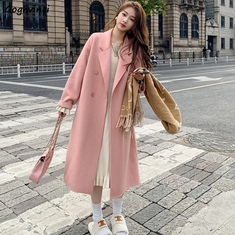 

Long Blends Women Thicker Korean Fashion Autumn Winter High Street Graceful Woolen Coats All-match Famous Lady Outwear Warm New