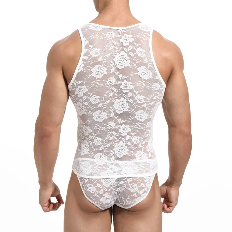 

Мужские прозрачные майки, трусы, пижамные комплекты, сексуальное нижнее белье, сетчатые кружевные майки без рукавов, трусики, прозрачное нижнее белье, ночное белье