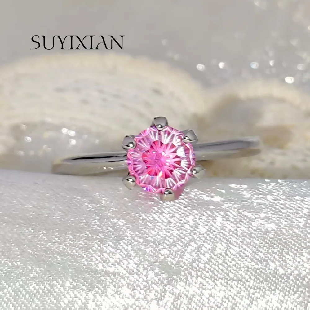 925 Sterling Silver Fashion Light Luxury Millennium Cut Classic Six-Claw Zircon Ring Ladies Jewelry Holiday Anniversary Gift