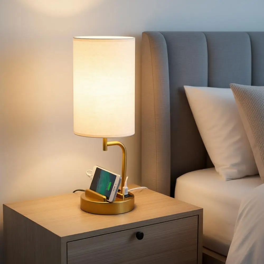 

Настольная лампа с сенсорным управлением, 3-режимная регулировка яркости, с портами USB-C и USB-A для зарядки и розеткой переменного тока, прикроватная лампа или лампа для рабочего стола