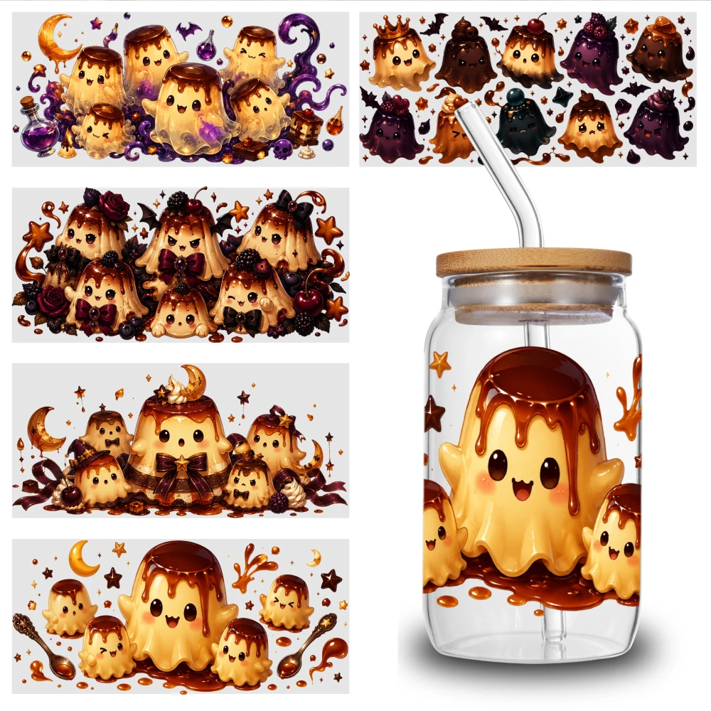 5 Sheets Cute Ghost Pudding UV DTF Stickers Mug Decoration Gift UV DTF Stickers Transfer Sticker Decal