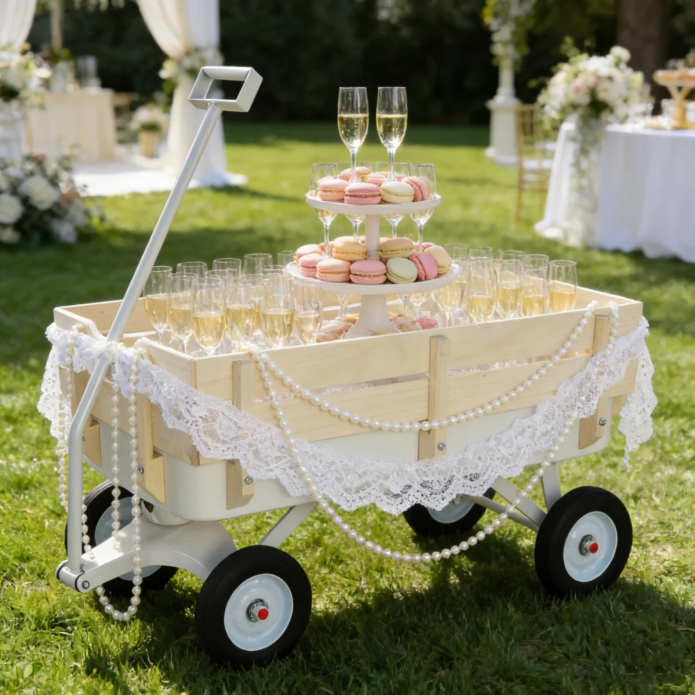 

Outdoor carriage, all terrains, wooden railings, solid tires, garden carriage,Load-bearing capacity: 176LBS