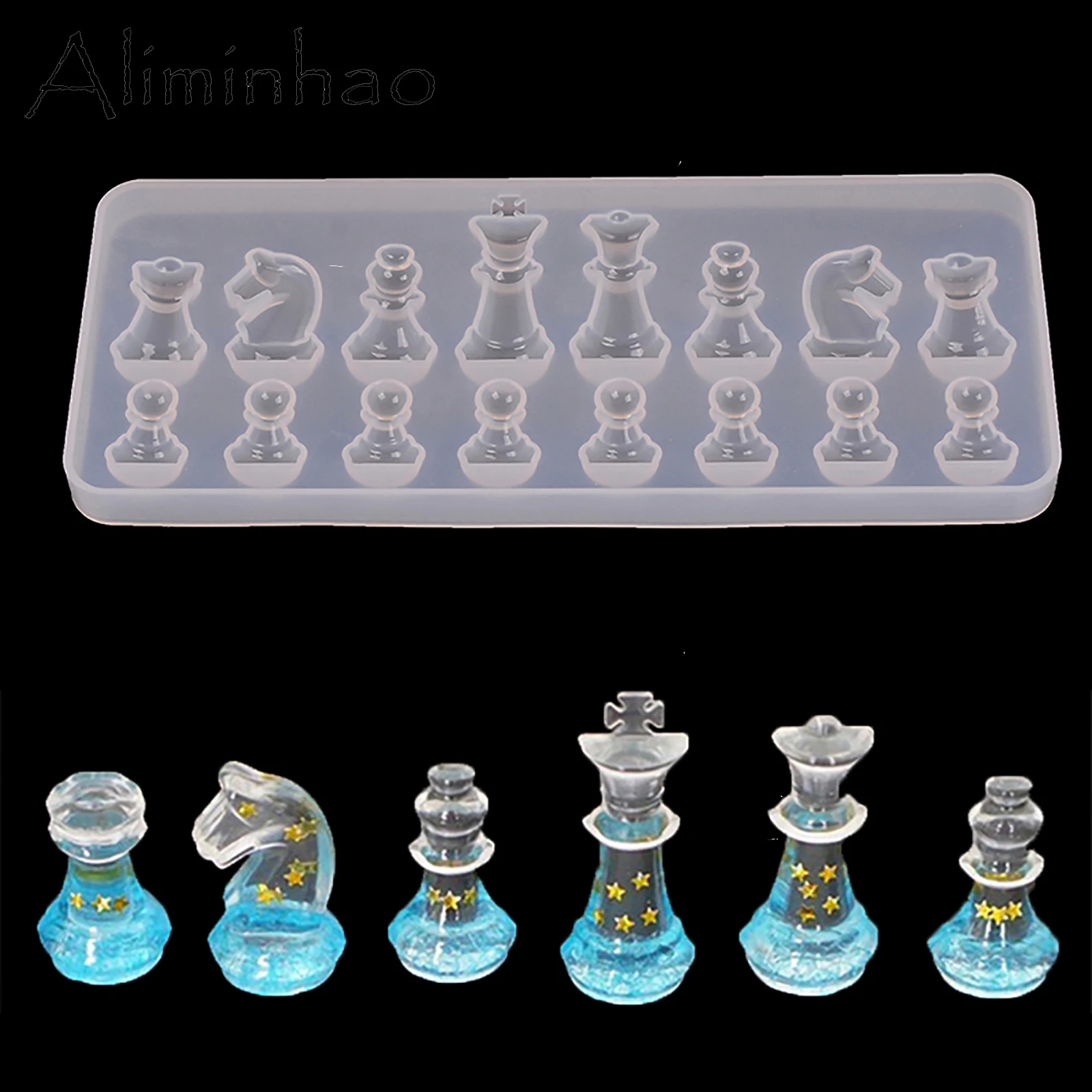 M0214 DIY Resin Epoxy Chess Board Mould 3D Chess Silicon gel Mould, Piece For Chessman Game