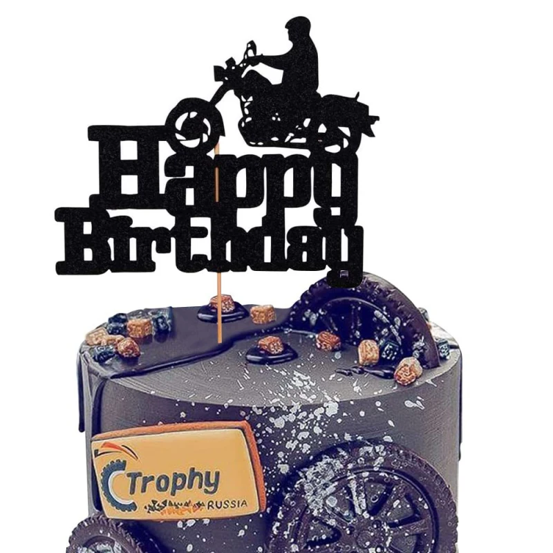 Motorcycle Car Cake Topper Fast One Kids Man Boys Happy Birthday Black Bicycle Cupcake Toppers Decoration Party Baking Supplies