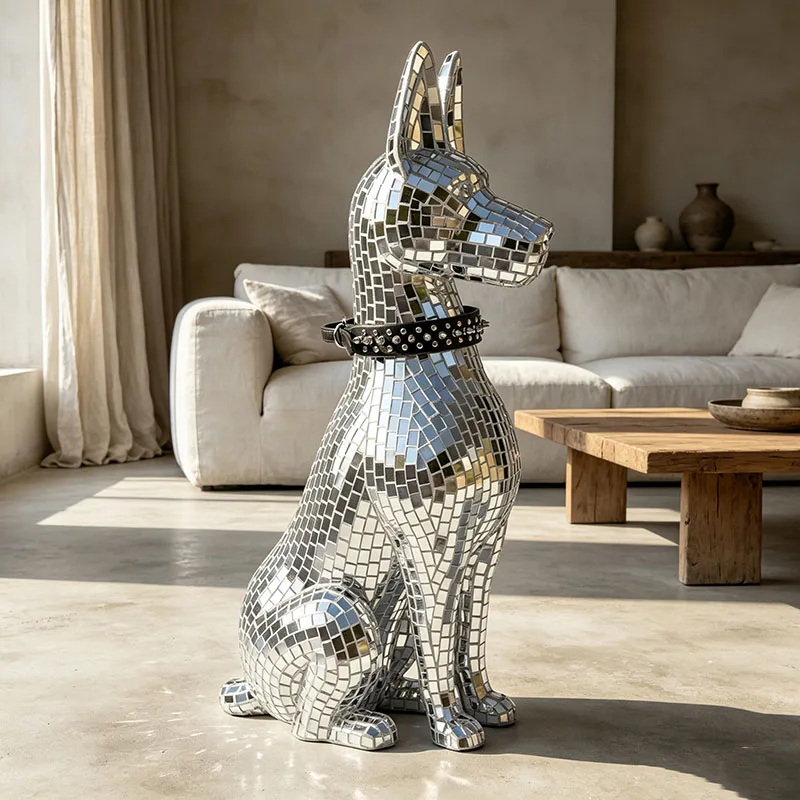 Doberman Sculpture Ornament,Lens Glass Artwork,Living Room Decoration,Dog Model Statue,Ground Crafts Home Decor,Nordic Art Gifts