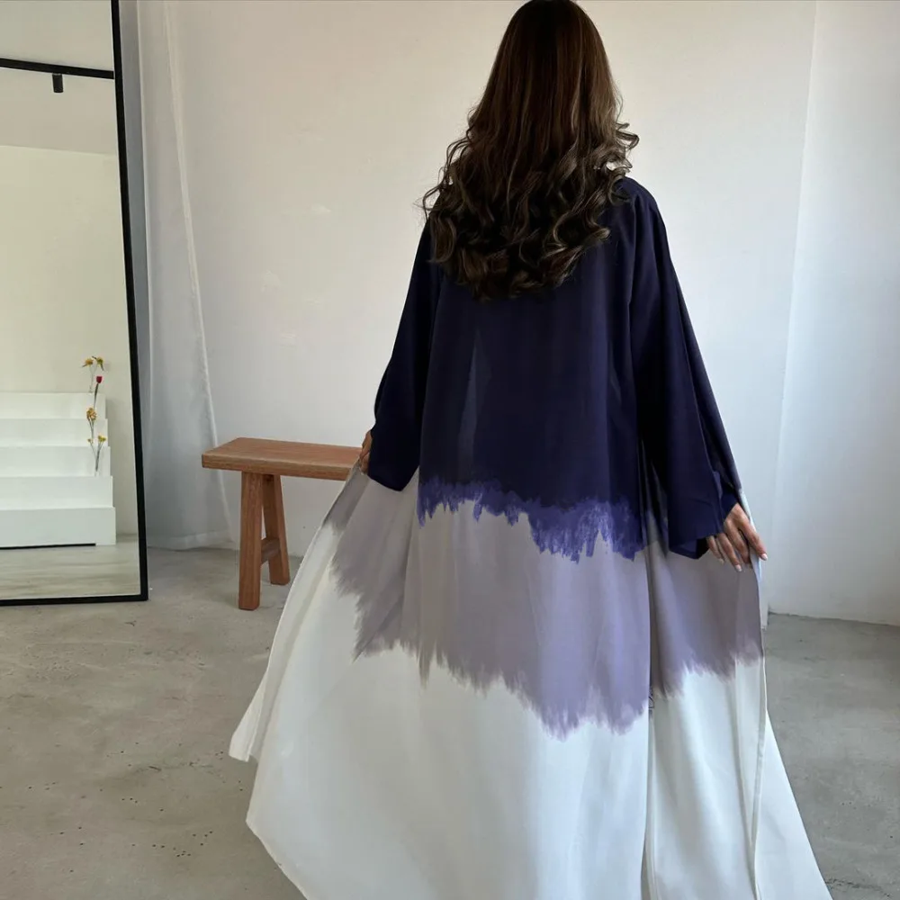 Caftano Eid Stampa musulmana Abaya per le donne Set da 2 pezzi Abito da festa Ramadan Robe Dubai Abaya Abiti da sera lunghi Abiti caftano