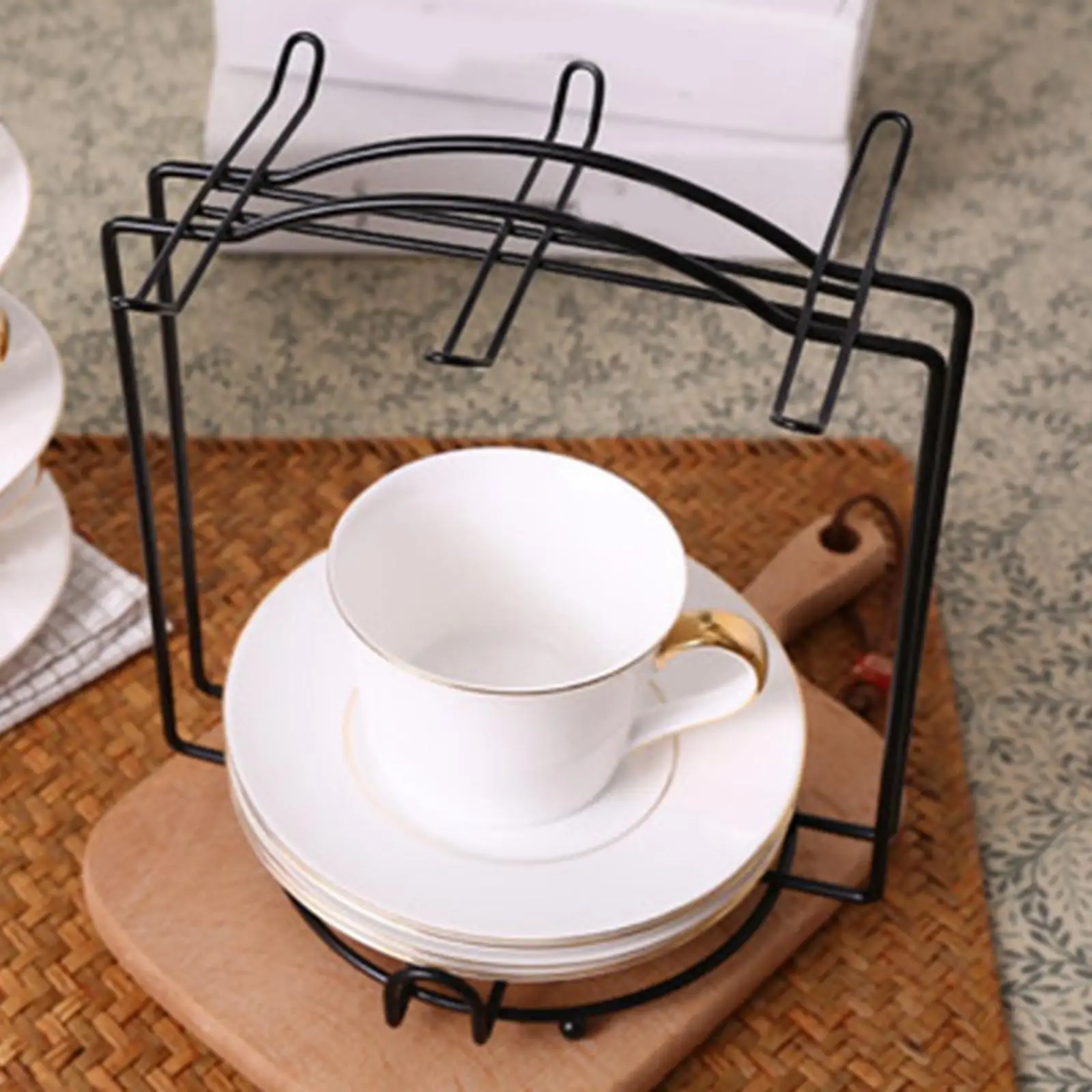 Coffee Cup and Saucer Display Rack Hold 6 Coffee Cups and 6 Plates Save Space Durable Anti-Corrosion Mug Holder for Ornament