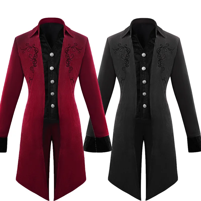 Halloween Medieval Cosplay Men's Jacket Coat Steampunk Gothic Tailcoat Vintage Victorian Tuxedo Stage Performance Clothing view 2