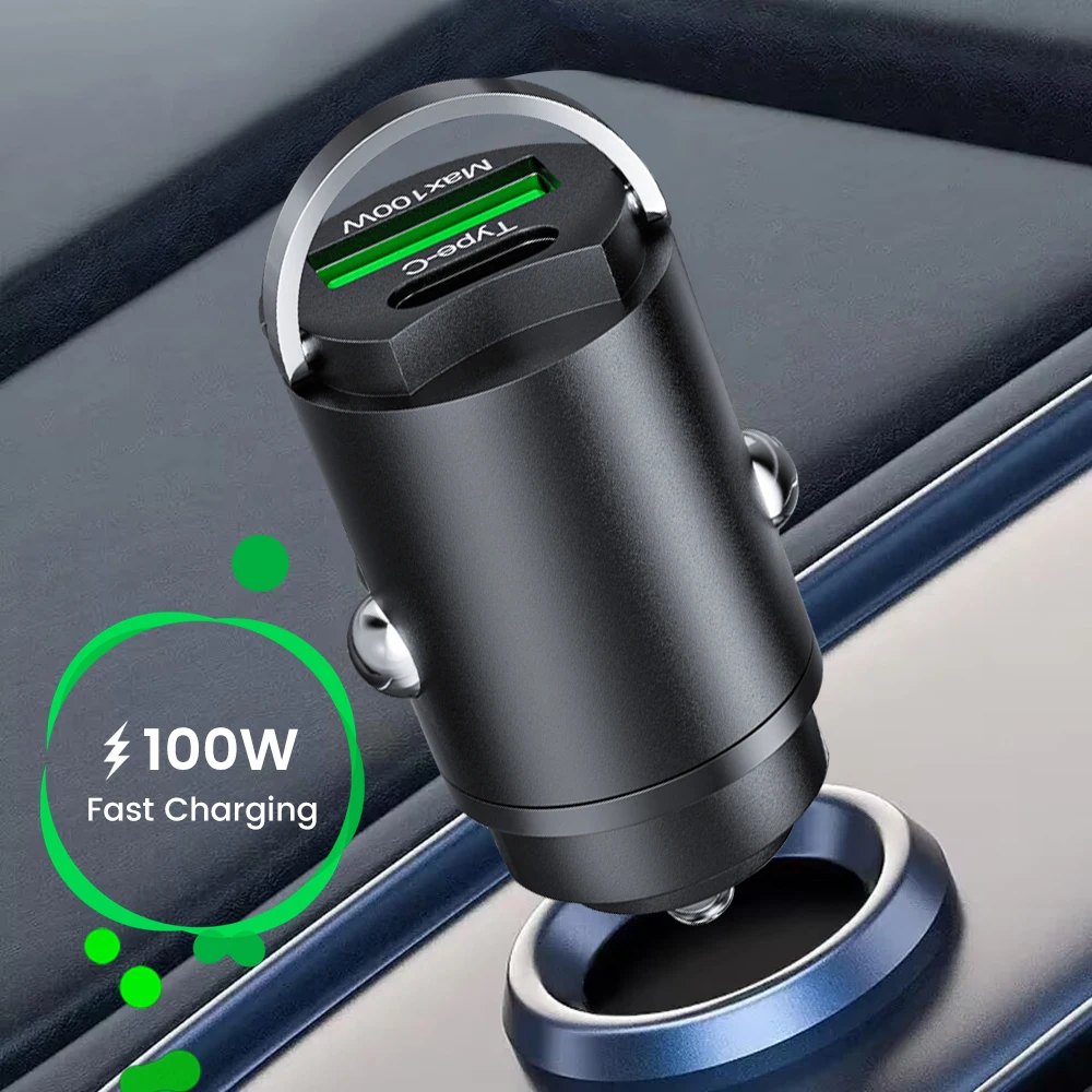 

Автомобильное зарядное устройство 100 Вт с быстрой зарядкой, кольцом-держателем, USB Type-C, для прикуривателя, для телефонов iPhone, Huawei, Xiaomi, Samsung