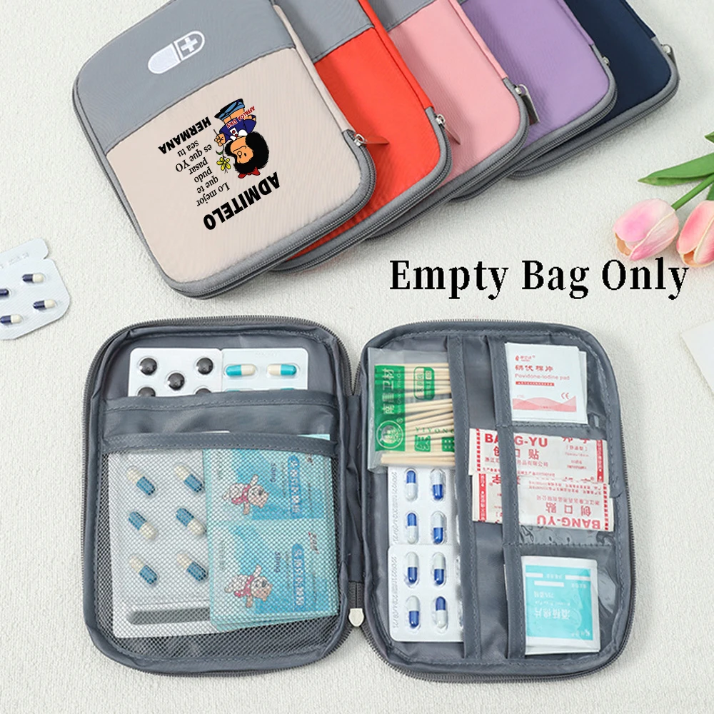 Portable Mafalda Cartoon Print First Aid Bag,Medicine Storage Bag, Zipper Closure Empty Pouch, Lightweight Empty Bag Only,