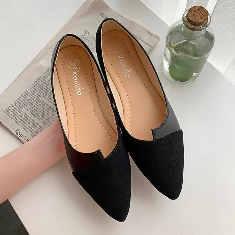 2023 Nieuwe Damesschoenen Mode Splice Kleur Muilezel Flats Puntige Neus Ballerina Ballet Plat Slip Schoen Loafers Maat 35-41