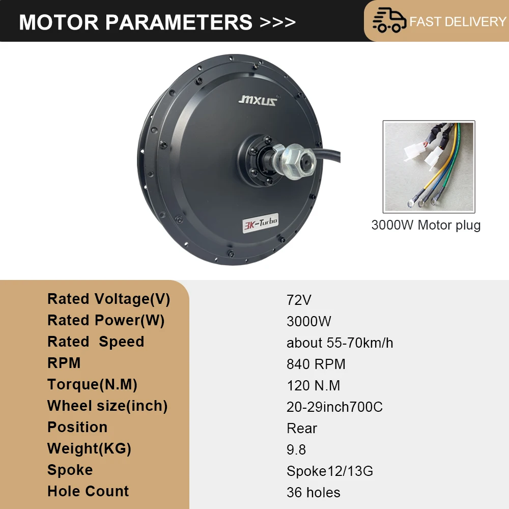 MXUS Motor 72V 3000W/5000W Electric Bicycle MXUS Brand Motor 48V 1000W/2000W Rear Brushless Gearless Hub Motor