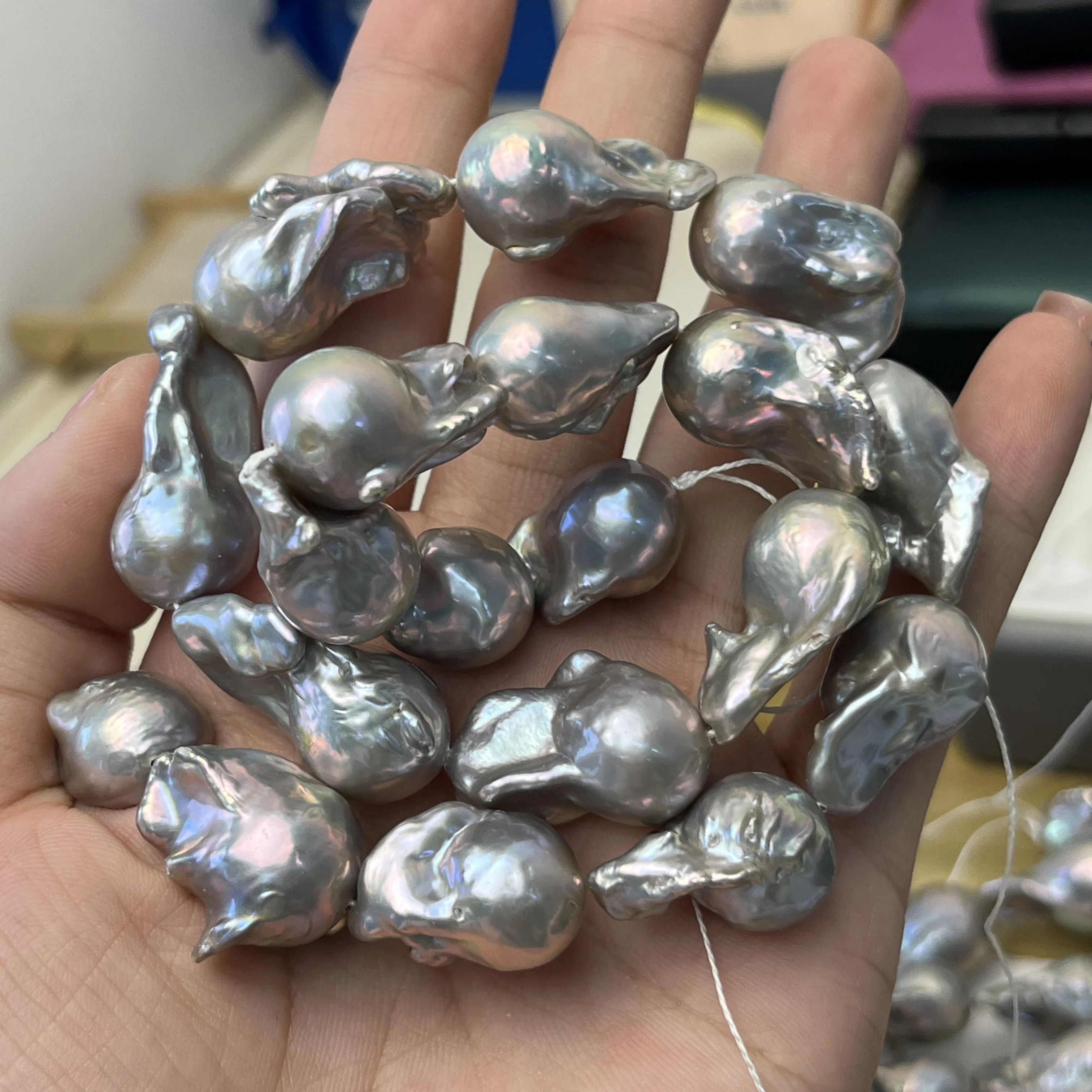 

15-20mm6A Natural Freshwater Silver Fishtail Baroque Pearl Bead Jewelry MakeDIY Necklace Bracelet Accessories Gift Wedding Women