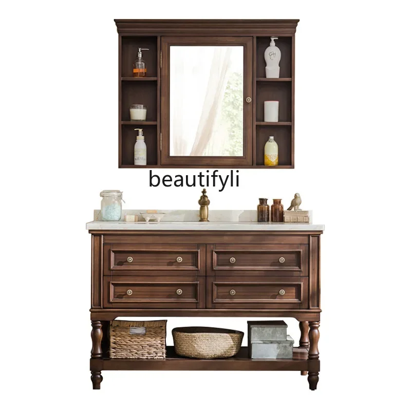 

Bathroom Stone Plate American Oak Bathroom Cabinet Floor Wash Basin Solid Wood Washstand