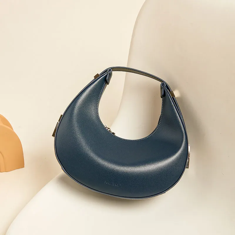 BeauToday Crescent Shoulder Bags Women Cow Leather Vintage Round Design Half Moon Female Underarm Handbag Handmade 62034