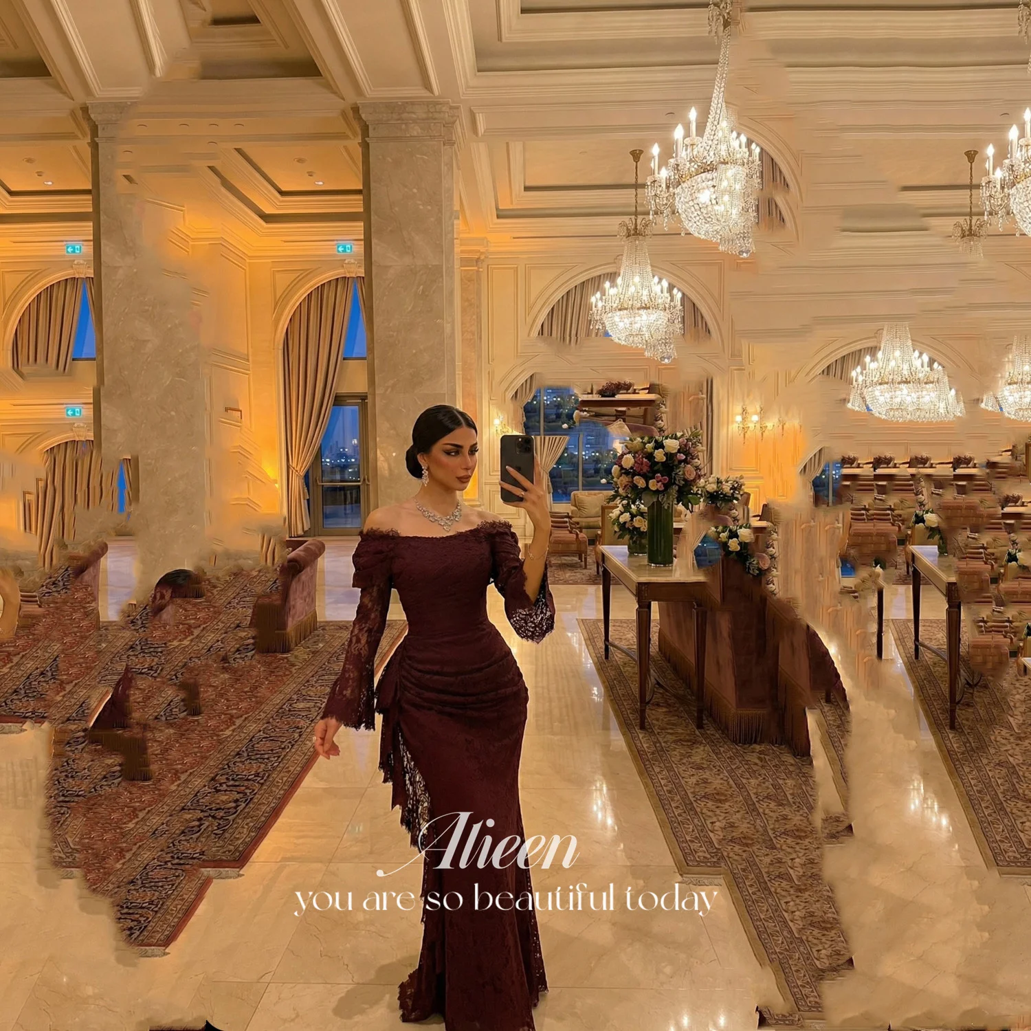 

Aileen فساتين سهرة Luxurious Evening Dresses for Special Occasions Vestidos De Festa Women Evening Dress Burgundy Customized
