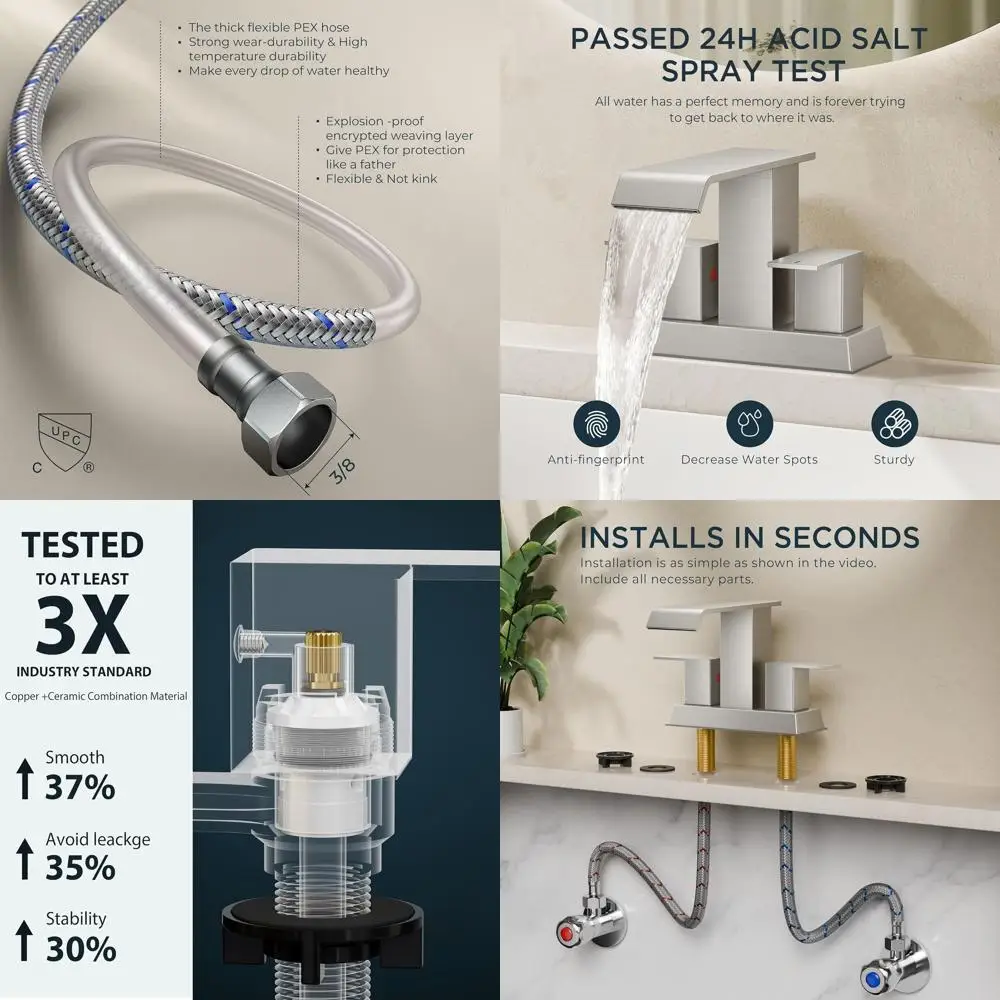 

Смеситель для раковины 4 дюйма, с 2/3 отверстиями, матовый никель, с двумя ручками, в стиле водопад, с выдвижным сливом и гибким шлангом, для фургона