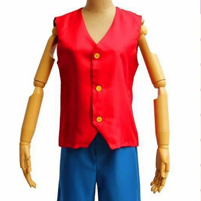 Conjunto de Cosplay japonés Anime Monkey D Luffy chaleco y pantalones chaleco rojo pantalones cortos azules pantalones de hombre