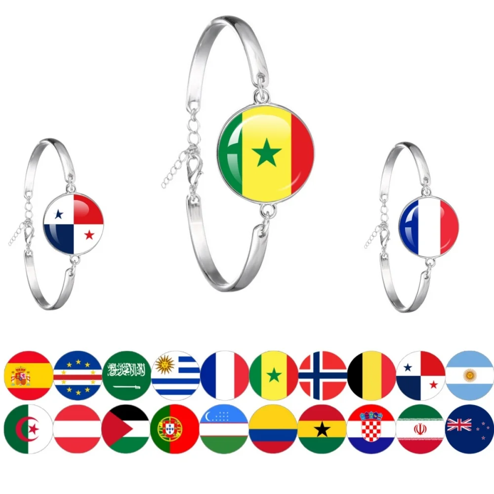 Brazalete de Metal con Bandera Nacional de Bélgica, Nueva Zelanda, España, Cabo Verde, Francia, Senegal, Noruega, Joyería, Regalo