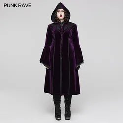 PUNK RAVE Women's Gothic Gorgeous Velvet Warm Coat Symmetrical Shoulder Decal Decoration Purple  Women Clothes Winter