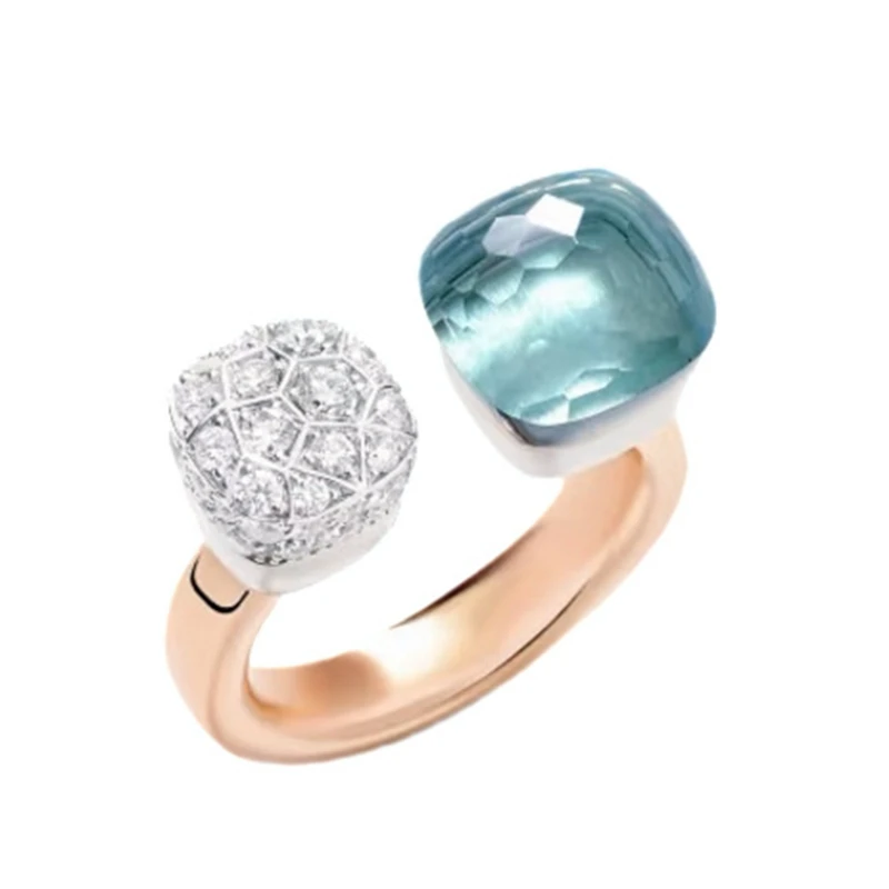New Italy Craft 925 Sterling Silver Topaz Light Blue Sapphire Candy Color Cubic Open Ring Luxury Designer Fine Jewelry For Women