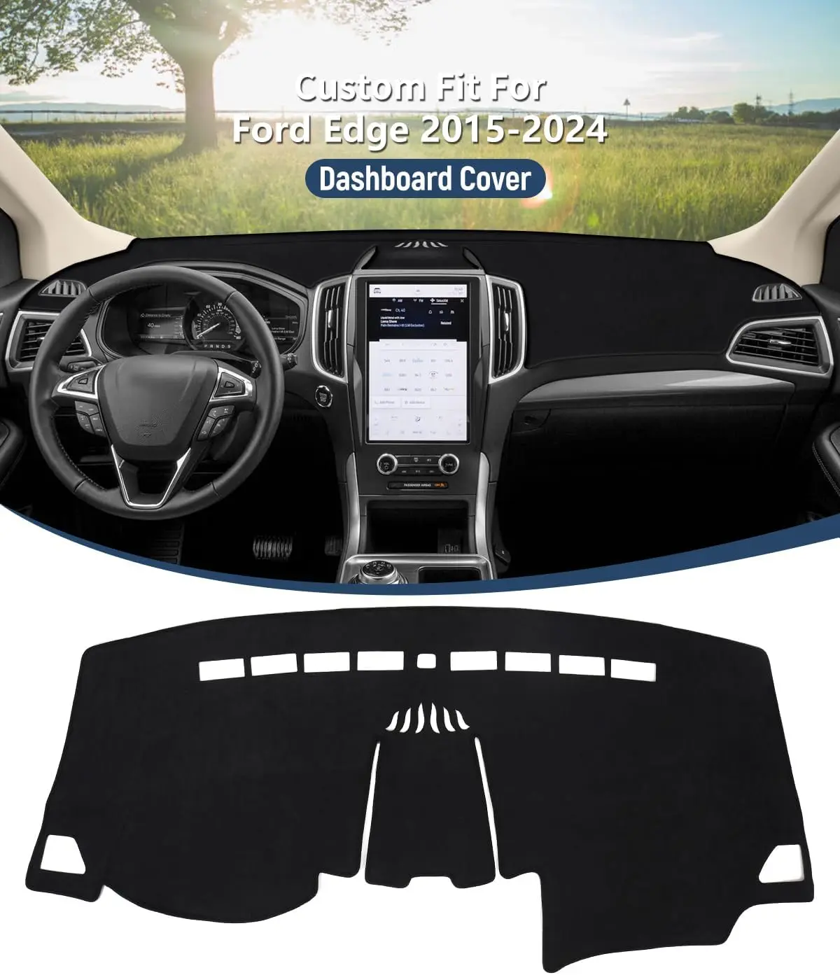Dash Cover for Ford Edge 2015-2024 Accessories Black Flannel Dashboard Cover Mat Car Dashboard UV Sun