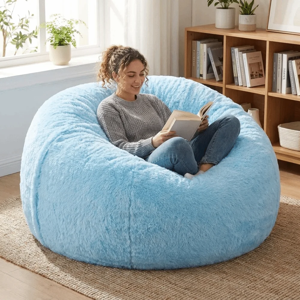 Giant Bean Bag Soft Fluffy Lazy Sofa Cover Round Cozy Bean Bag Chair Cover Colorful Large Size Storage Bag Dorm Room