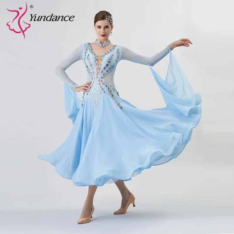 B-22224 New Women Modern Dance Rhinestone Color Diversity Dress Ballroom National Standard Waltz Competition Performance