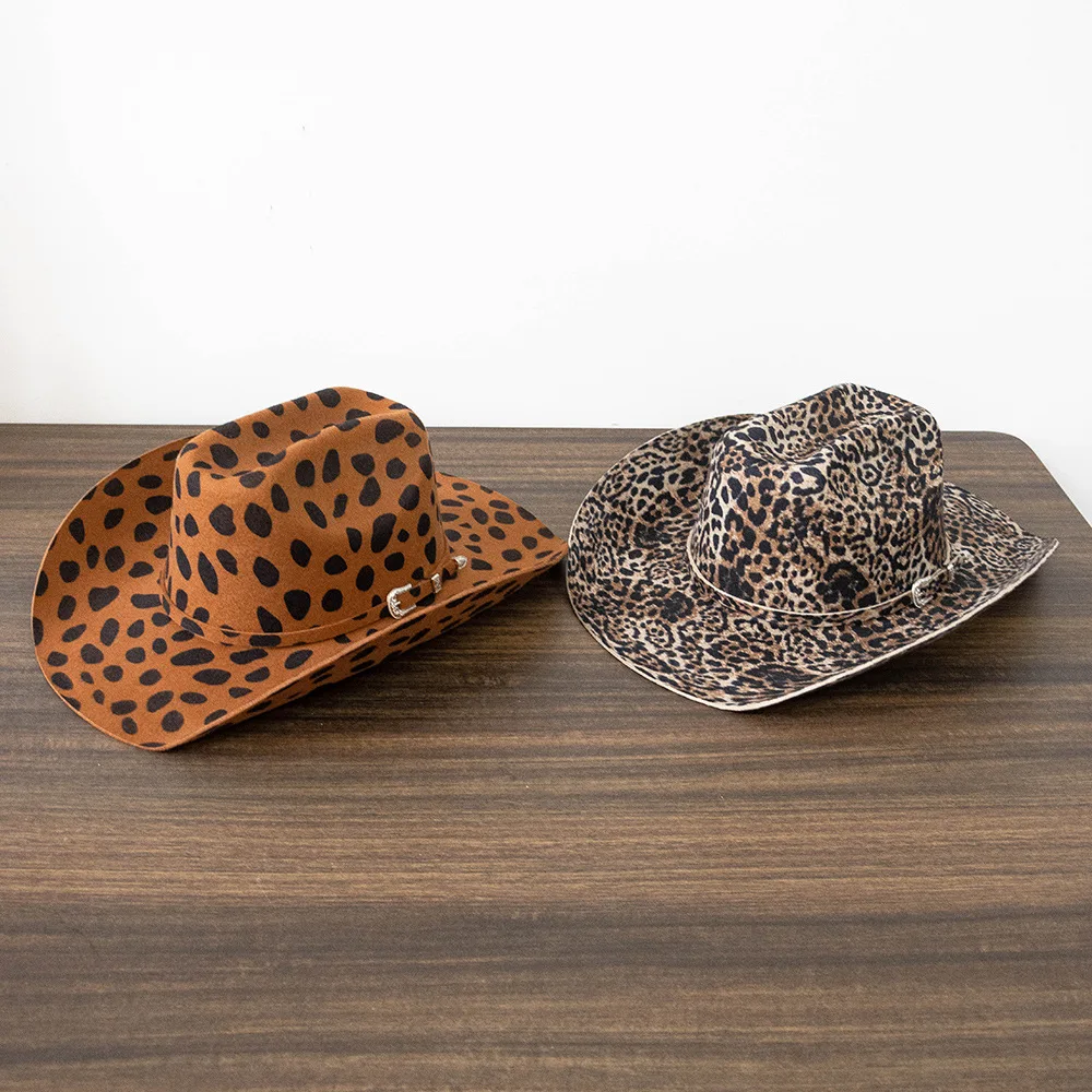 M/L Größe Leopardenmuster 100% Wolle Fedora-Hüte für Herren und Damen Party Western Cowboy Aufwärtsgerichtete Krempe Jazz-Hut Panama Sombrero Chapeau – Detail 3