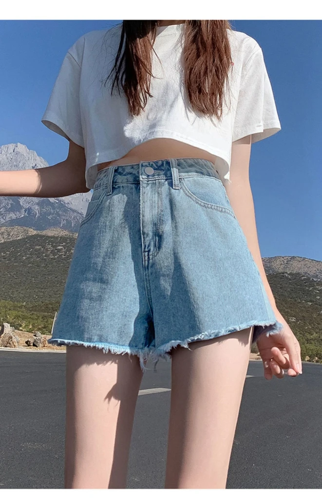 Summer Women Ripped Washed Hight Waist Denim Pants Short Bermuda Pant Casual Tassel Tight Five-point Stitch Street Wear Pants