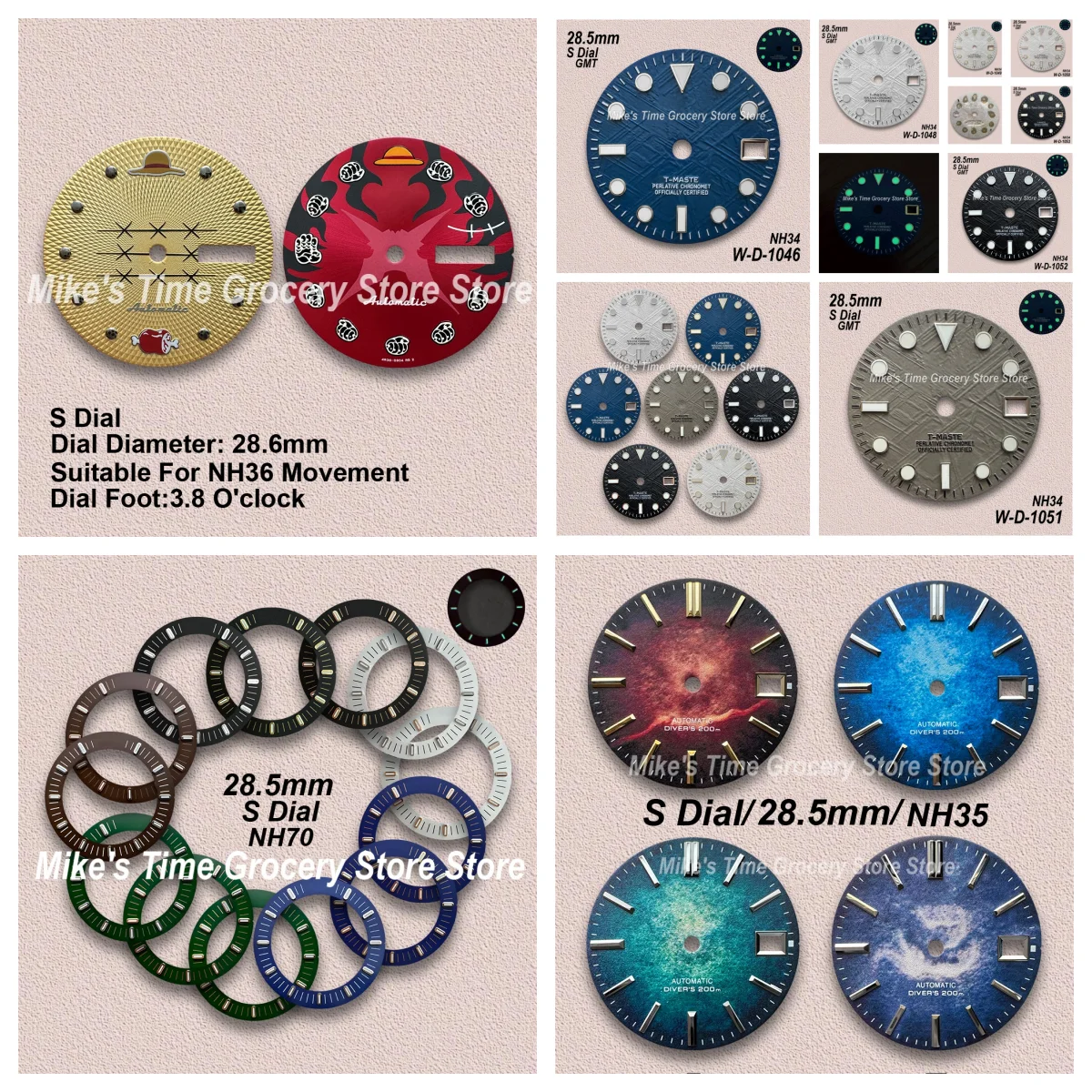 

28.5/28.6 mm GMT/Straw Hat S/G S Logo Dial Fit NH34/NH35/NH36/NH70 Movement Green/No Luminous Watch Modification Accessories