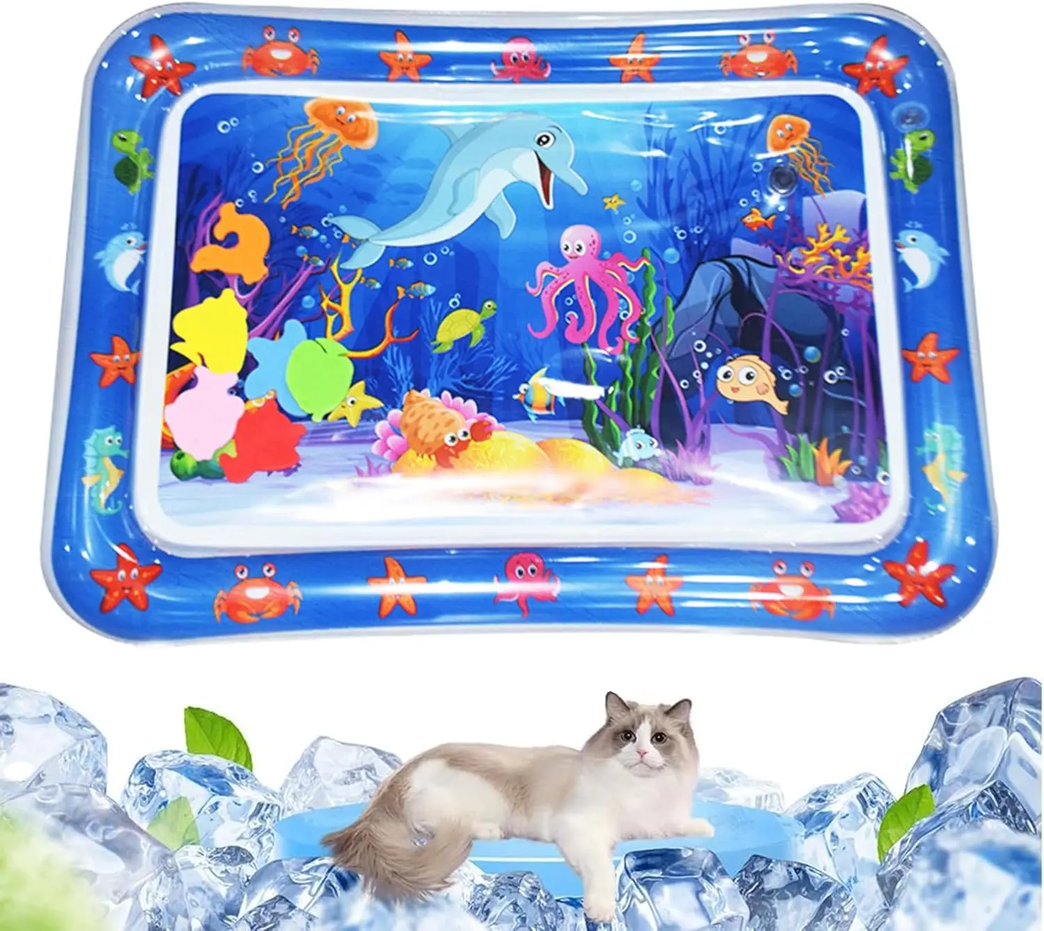 2024 New Interactive Water Sensory Play Mat for Cats Thickened Inflatable Water Mat Cat Dog Pet Playmat With Fish Sea Toy Water