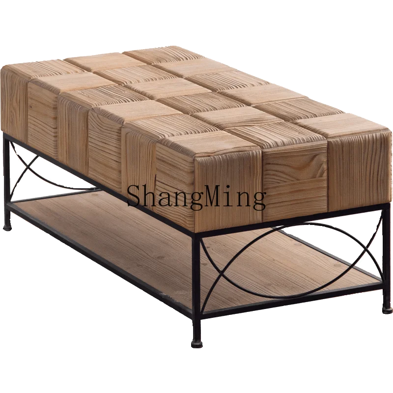 

LXY solid wood living room home log color retro wabi wind sofa edge a few creative wall storage cabinet