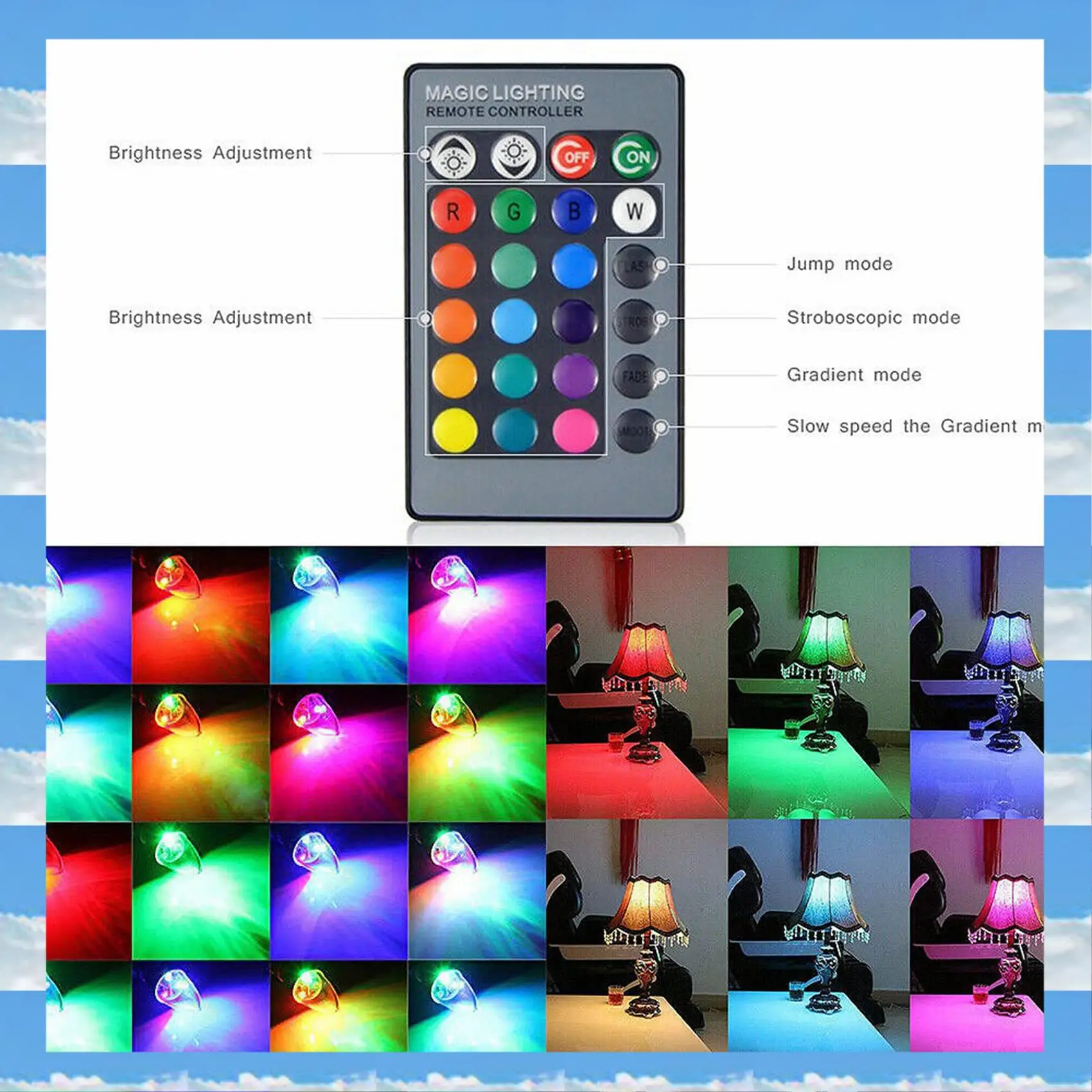 

A11I 2X 3W Smart E12 RGB LED Colorful Change Color Bulb With 24 Candle Remote Control Button Milky Lampshade
