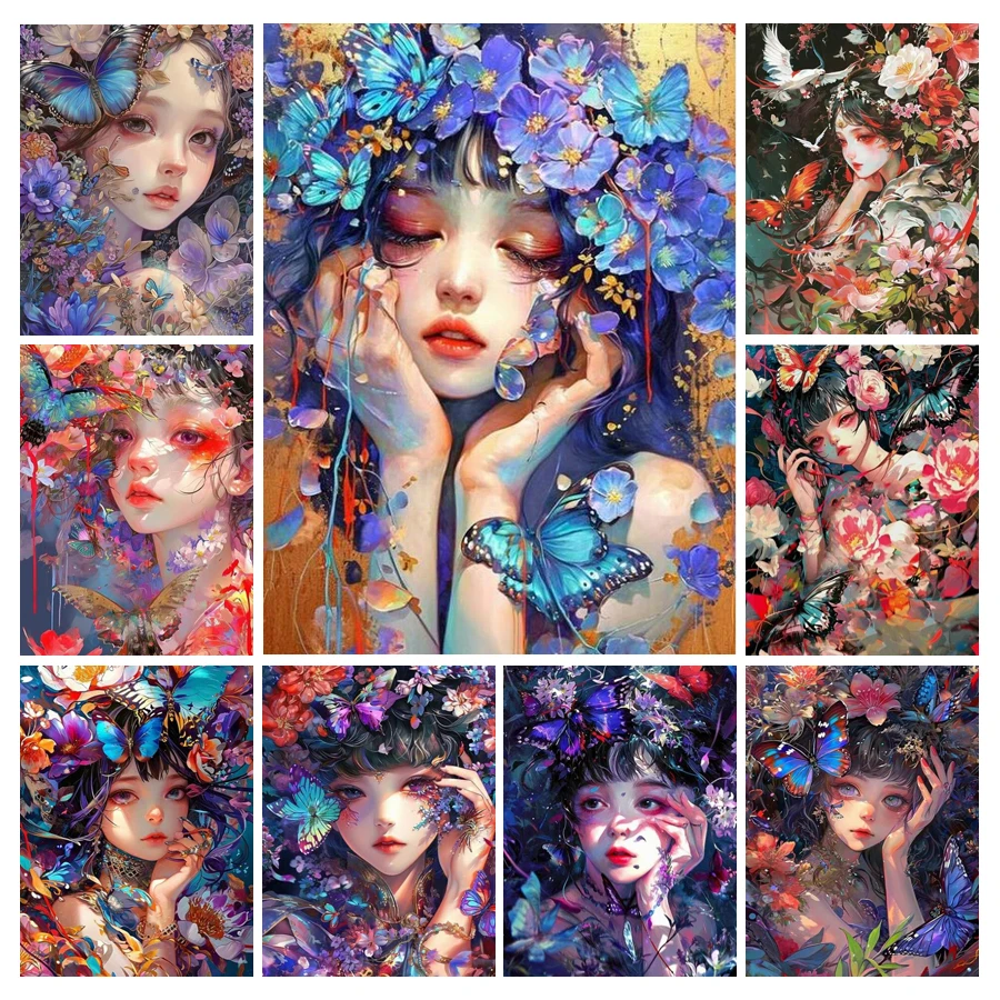 Diy Full Mosaic Art Cartoon Girl Diamond Painting New Collection 2024 Flower Fairy Rhinestone Embroidery Picture Wall Decor