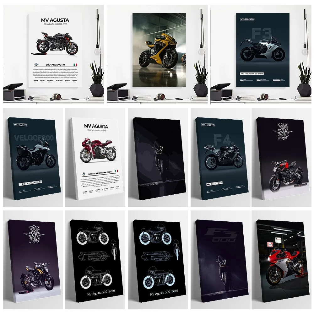 （M-MV Agusta） Motorcycle Posters Customizable Printed Canvas Painting for Pictures Wall Art Living Room Decoration Home Interior