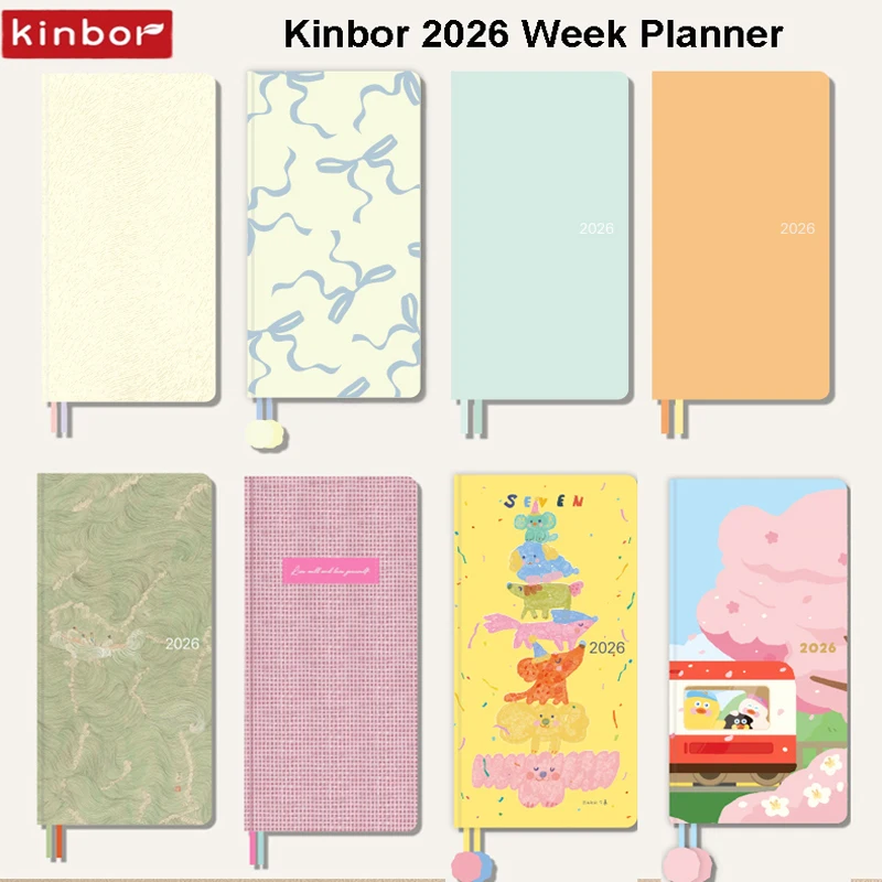 2026 Kinbor أسبوع مخطط دفتر ملاحظات بغلاف مُجلّد سليم المحمولة خطة أسبوعية شهر سنة الجدول الزمني التقويم مدير الوقت السجلات اليومية هدية