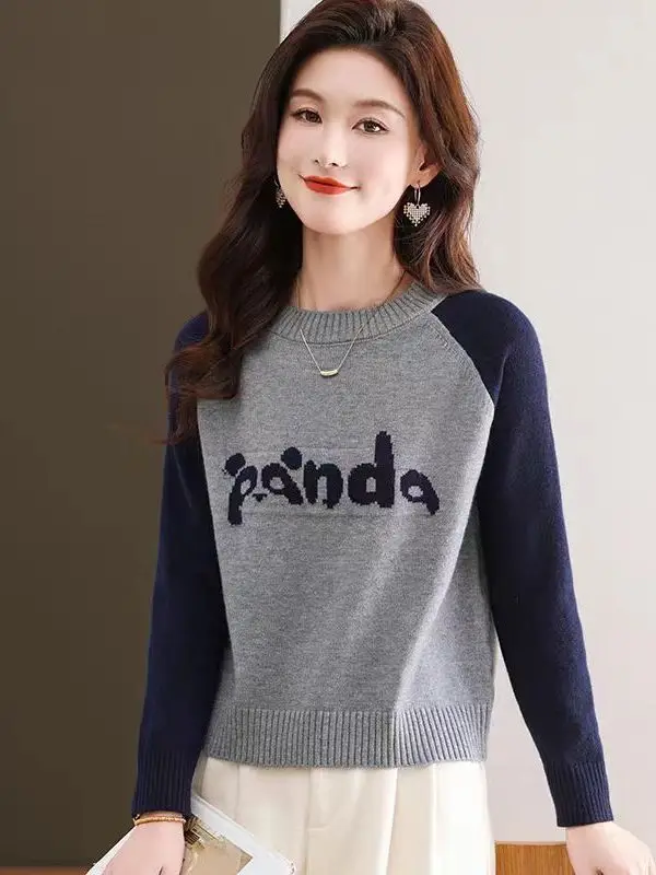 เสื้อสเวตเตอร์ไหมพรมถักแบบเรียบง่าย สีพื้น สำหรับผู้หญิง แฟชั่นลำลอง ผ้าวิสโคสผสม