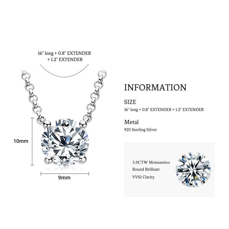 Lnngy 1CT 2CT 3CT zertifizierte Moissanit-Anhänger-Halskette für Damen, S925-Sterlingsilber, Solitär-Tropfen-Halsketten, Schmuck, Geschenk – Detail 8